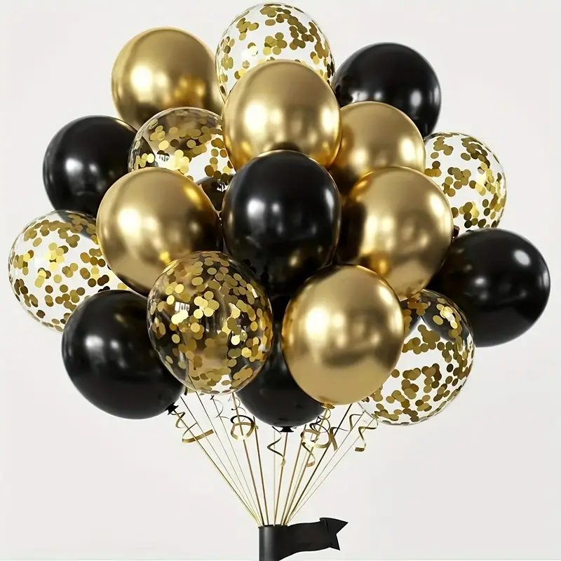 16pcs Black Metallic Sequin Balloons