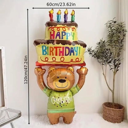 1pc Bear Holding Cake Shaped Aluminum Foil Balloon