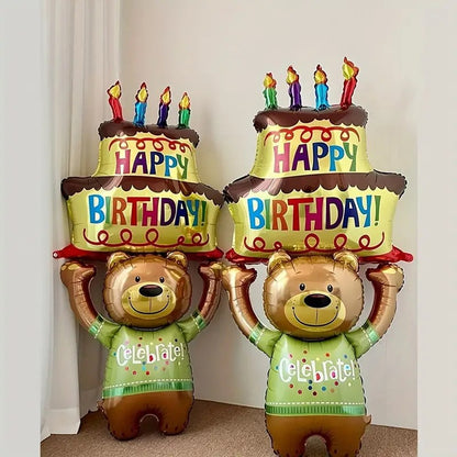 1pc Bear Holding Cake Shaped Aluminum Foil Balloon