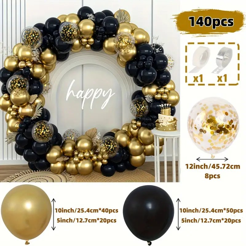 140pcs Black and Golden Latex Balloon