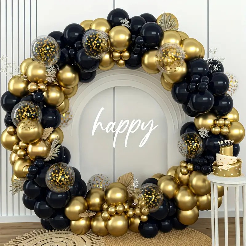 140pcs Black and Golden Latex Balloon