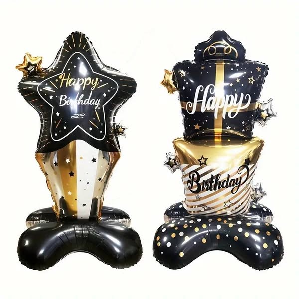 1pc Happy Birthday Foil Balloons Golden Black Standing Gift Box Balloon Birthday