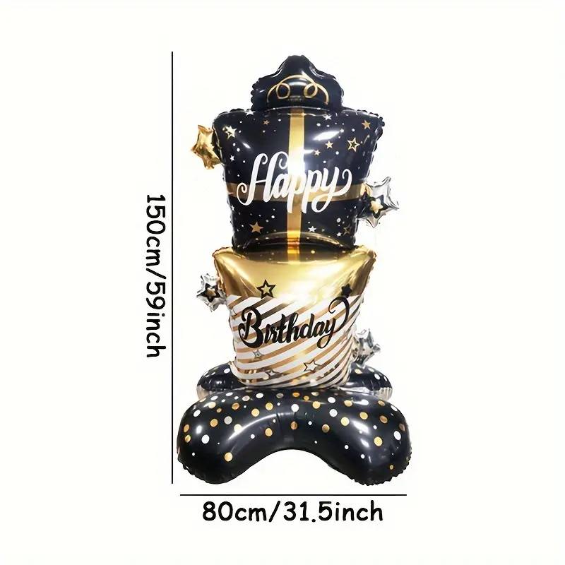 1pc Happy Birthday Foil Balloons Golden Black Standing Gift Box Balloon Birthday