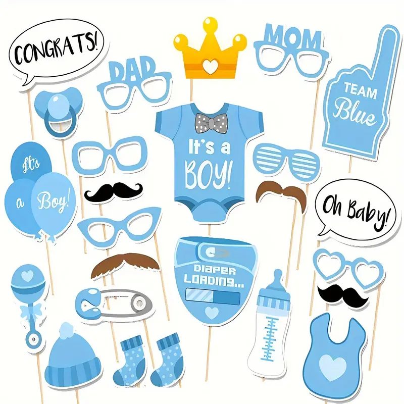 25pcs Blue Party photobooth Props Set- Gender Reveal