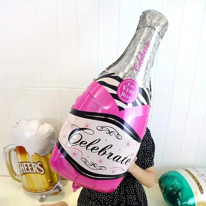 2pcs, Happy Birthday Champagne Bottle And Wine Glass Balloons