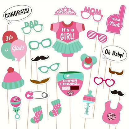 25pcs Blue Party photobooth Props Set- Gender Reveal