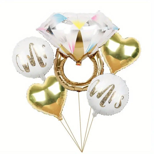 5pcs, Diamond Ring Foil Balloon Set